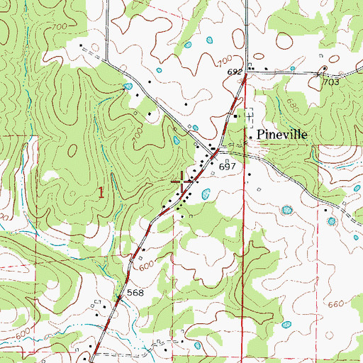 Topographic Map of Pineville Volunteer Fire Department, AR