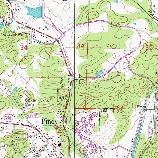 Topographic Map of Piney Fire Department Station 1, AR
