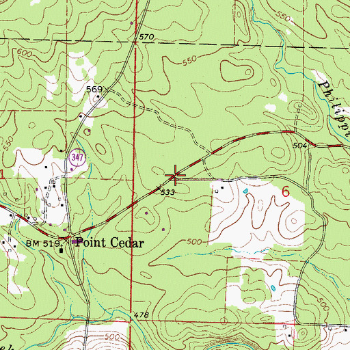 Topographic Map of Point Cedar Volunteer Fire Station, AR