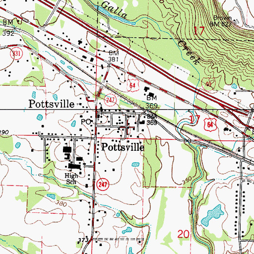 Topographic Map of Pottsville Fire Department, AR