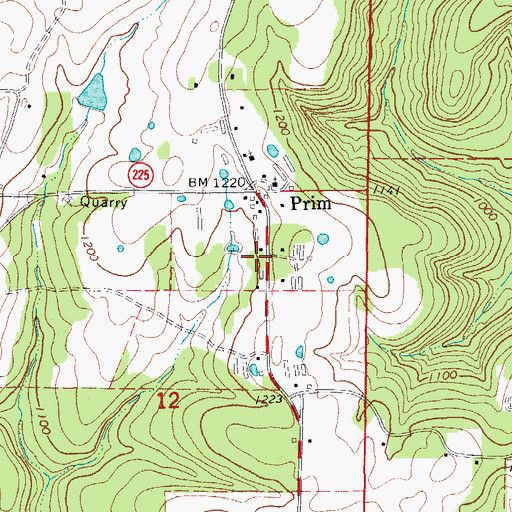 Topographic Map of Prim Volunteer Fire Department Station 2, AR