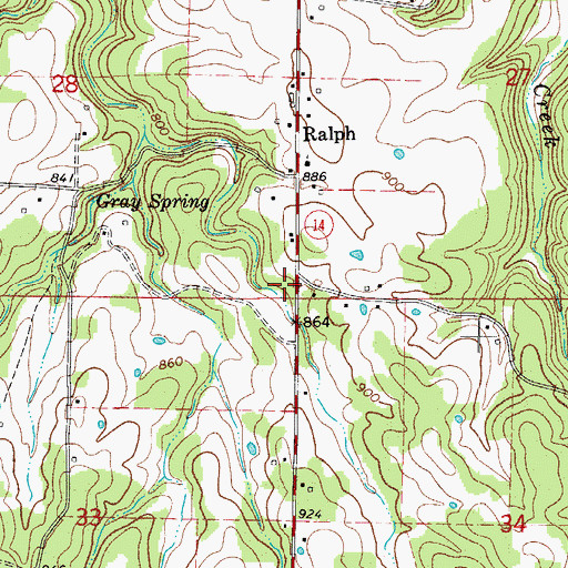Topographic Map of Ralph - Caney Rural Fire Protection Unit, AR
