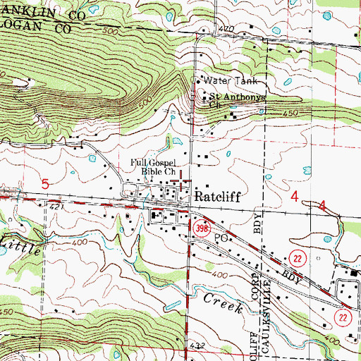 Topographic Map of Ratcliff Rural Fire Department, AR