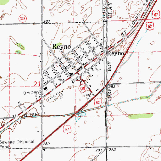 Topographic Map of Reyno - Biggers Volunteer Fire Department, AR
