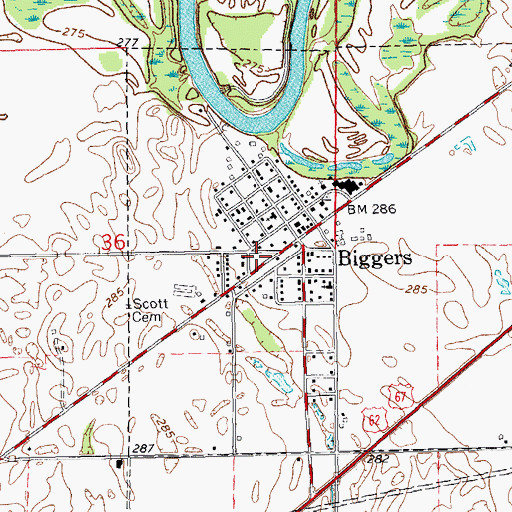 Topographic Map of Reyno - Biggers Volunteer Fire Department, AR
