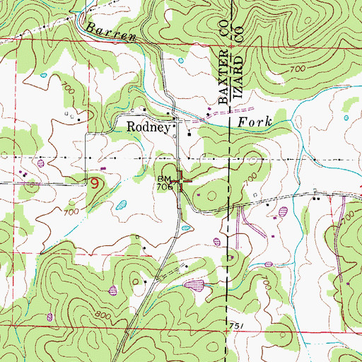 Topographic Map of Rodney Volunteer Fire Department Station 1, AR