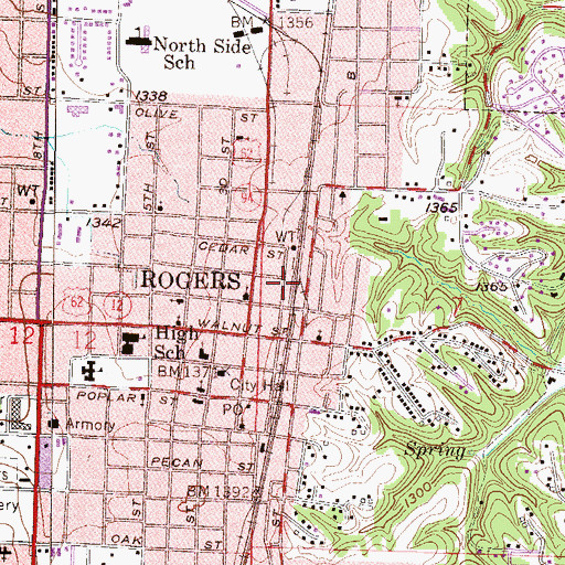 Topographic Map of Rogers Fire Department Station 1, AR