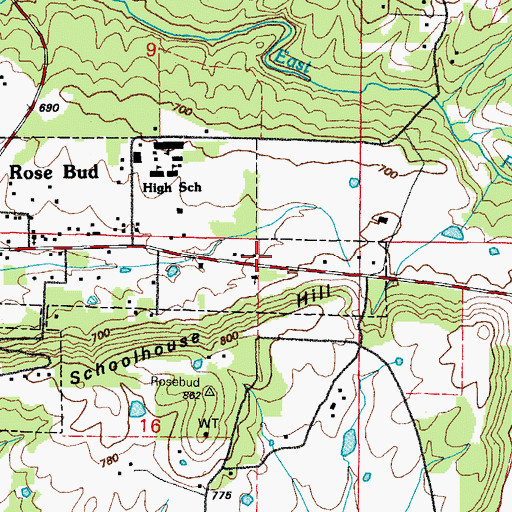 Topographic Map of Rose Bud Volunteer Fire Department, AR