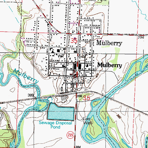 Topographic Map of Mulberry Fire Department, AR