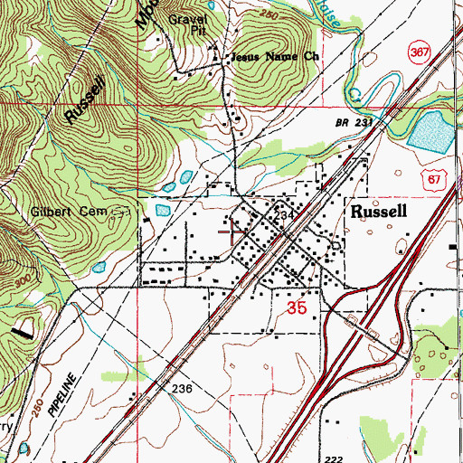 Topographic Map of Russell Fire Department Station 2, AR