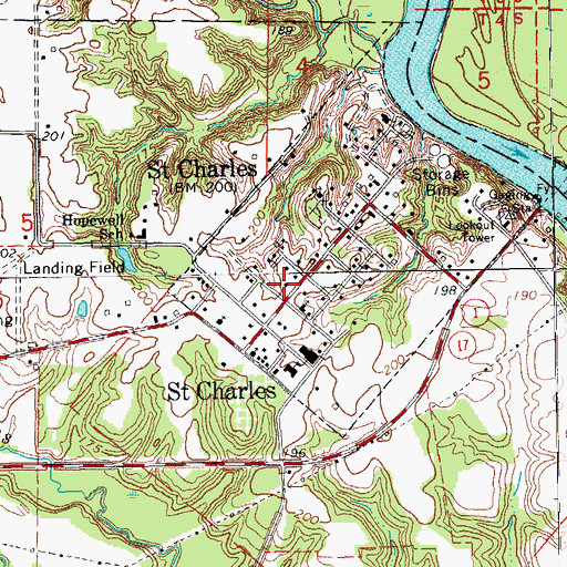 Topographic Map of Saint Charles Fire Station, AR