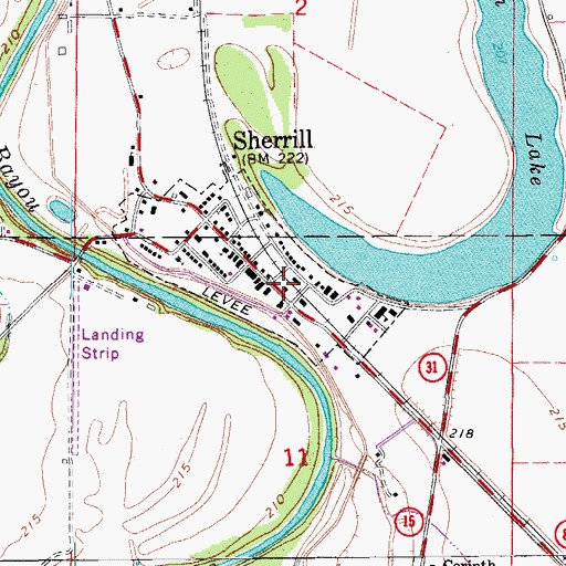 Topographic Map of Sherrill Volunteer Fire Department, AR