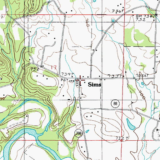 Topographic Map of Sims Volunteer Fire Department, AR