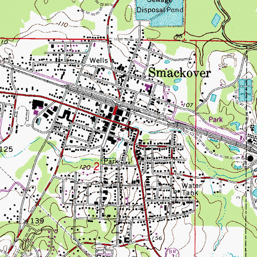 Topographic Map of Smackover Volunteer Fire Station, AR