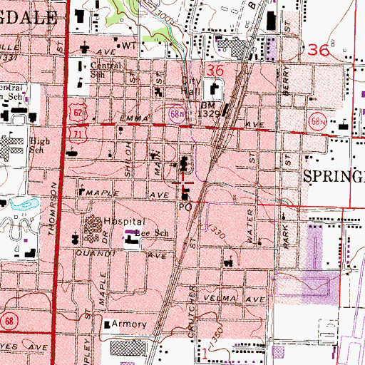 Topographic Map of Springdale Fire Department Station 1, AR