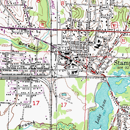 Topographic Map of Stamps Volunteer Fire Department, AR