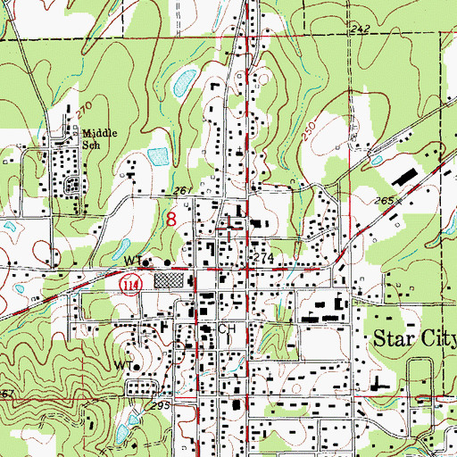 Topographic Map of Star City Fire Station, AR