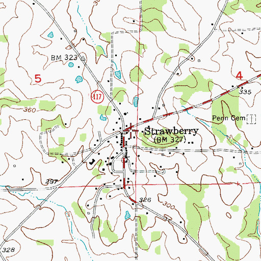 Topographic Map of Strawberry Volunteer Fire Department, AR