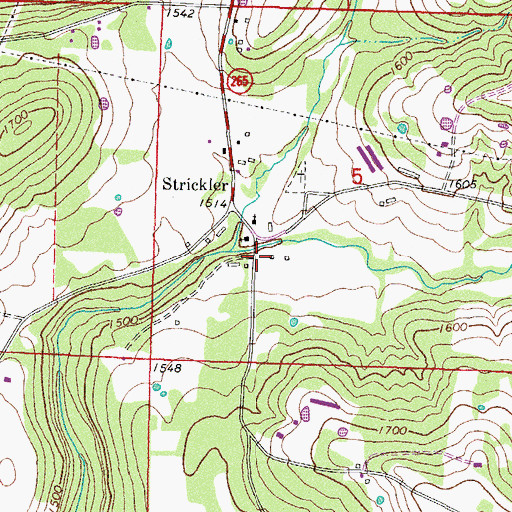 Topographic Map of Strickler Volunteer Fire Department, AR