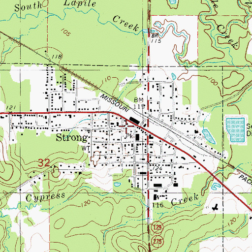 Topographic Map of Strong Volunteer Fire Department, AR