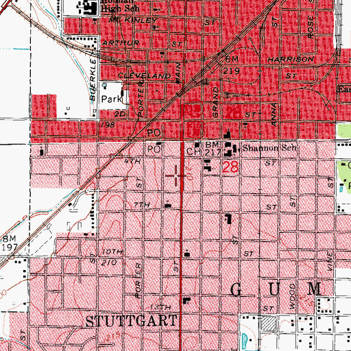 Topographic Map of Stuttgart Fire Station, AR