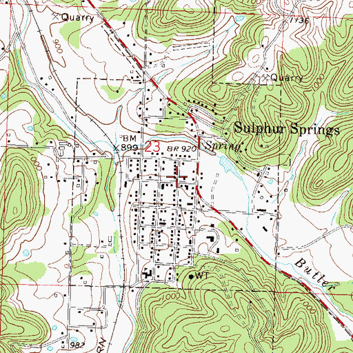 Topographic Map of Sulphur Springs Fire Station, AR