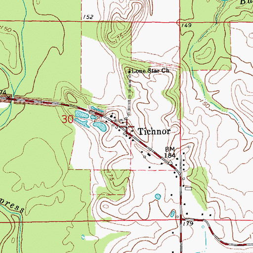 Topographic Map of Tichnor Fire Station, AR