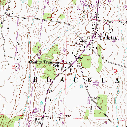 Topographic Map of Tollette Volunteer Fire Department, AR