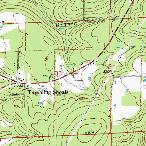 Topographic Map of Tumbling Shoals Ida Volunteer Fire Department, AR