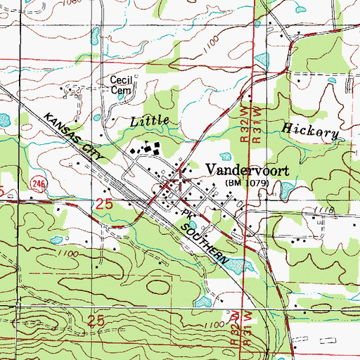 Topographic Map of Vandervoort Fire Station District 14, AR