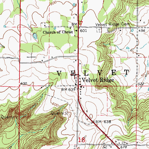 Topographic Map of Velvet Ridge Volunteer Fire Department, AR