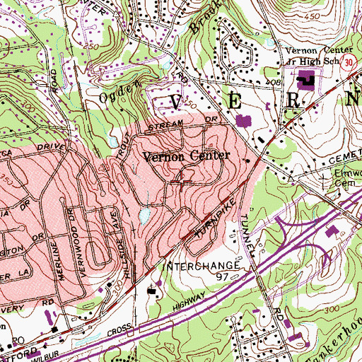 Topographic Map of Vernon Center, CT