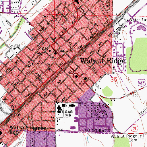 Topographic Map of Walnut Ridge Fire Department Station 1, AR