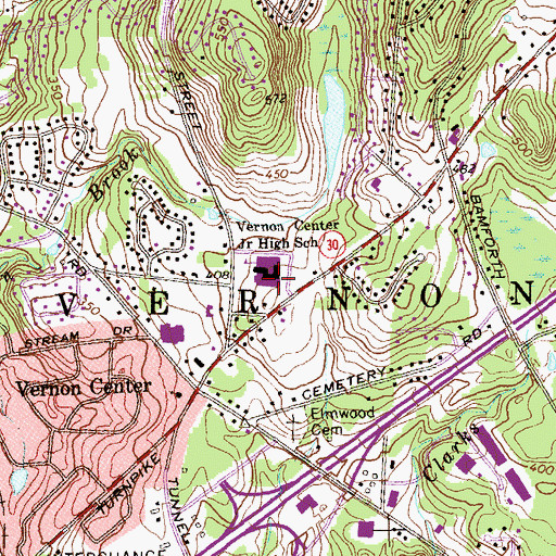 Topographic Map of Vernon Center Middle School, CT