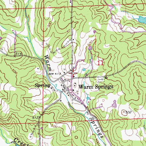 Topographic Map of Warm Springs Volunteer Fire Station, AR