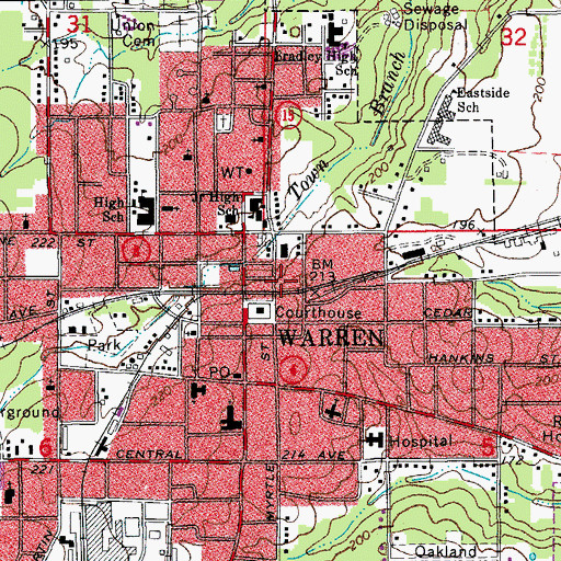 Topographic Map of Warren Fire Department Station 1, AR