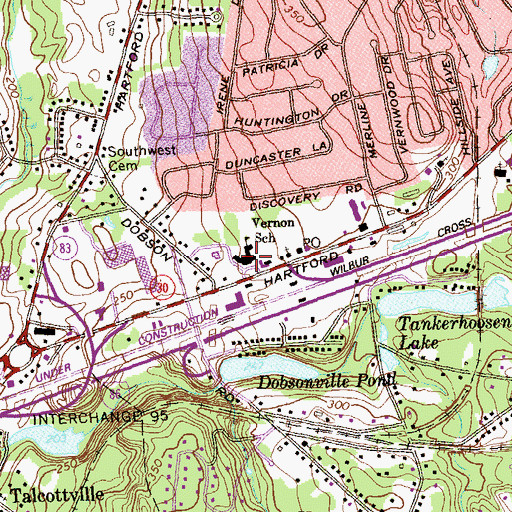 Topographic Map of Vernon Middle School, CT
