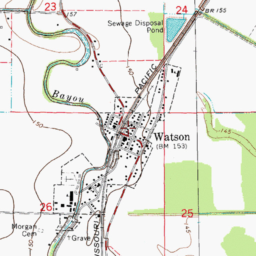 Topographic Map of Watson Volunteer Fire Department Station 1, AR