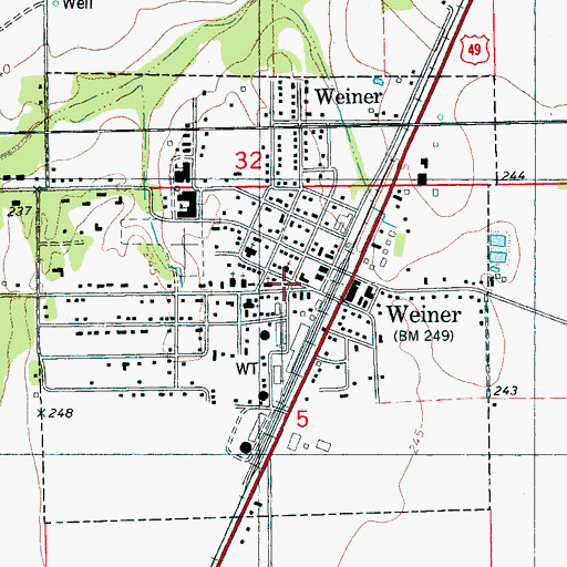 Topographic Map of Weiner Fire Department Station 1, AR