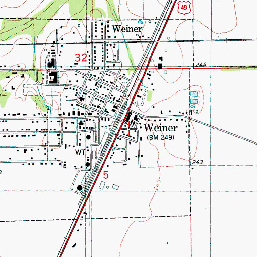 Topographic Map of Weiner Fire Department Station 2, AR