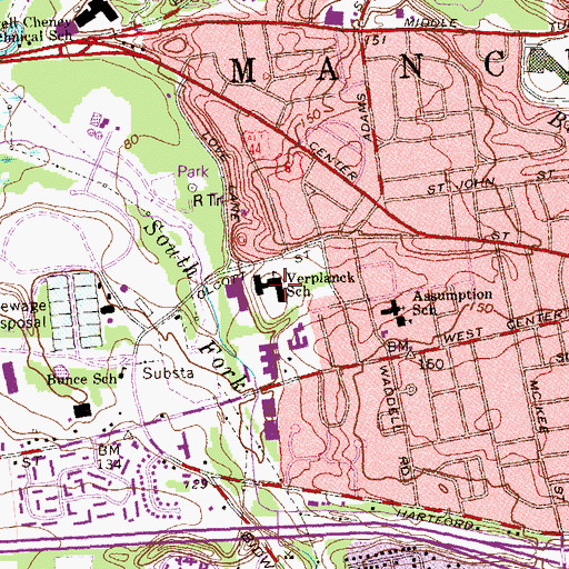 Topographic Map of Verplanck School, CT