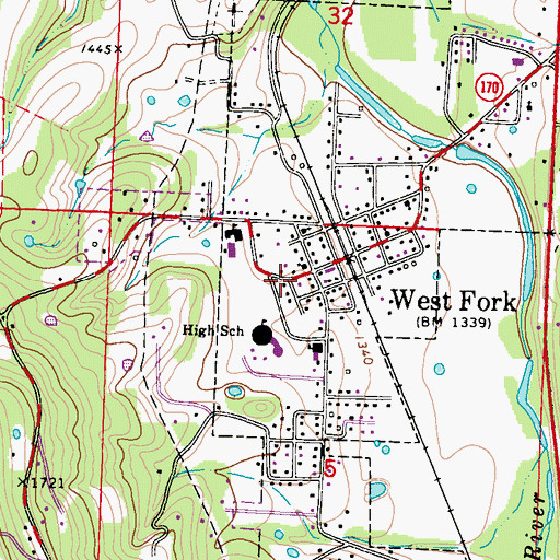 Topographic Map of West Fork Volunteer Fire Department Station 1, AR