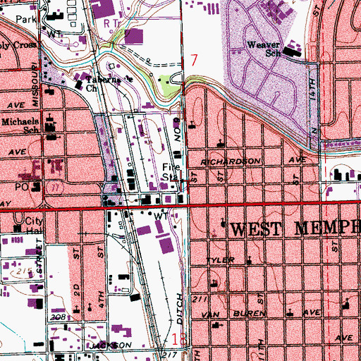 Topographic Map of West Memphis Fire Department Station 1, AR
