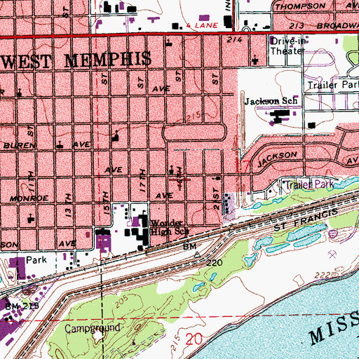 Topographic Map of West Memphis Fire Department Station 4, AR