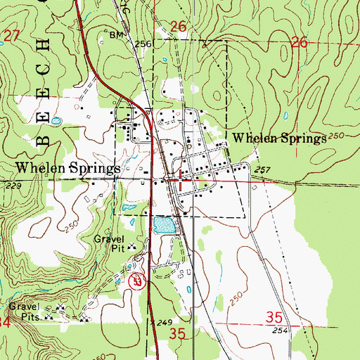 Topographic Map of Whelen Springs Fire Station, AR