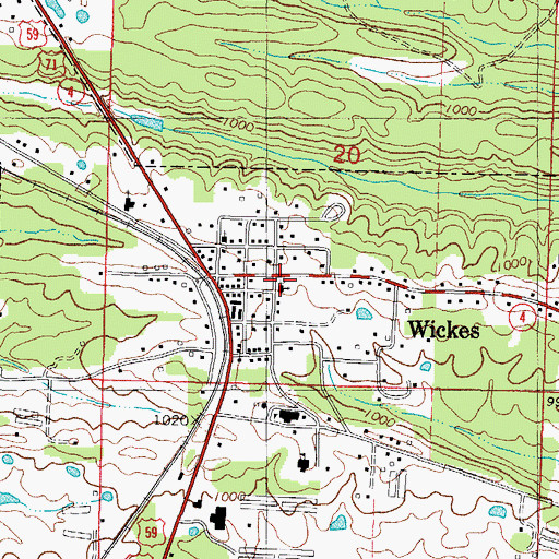 Topographic Map of Wickes Fire Department, AR