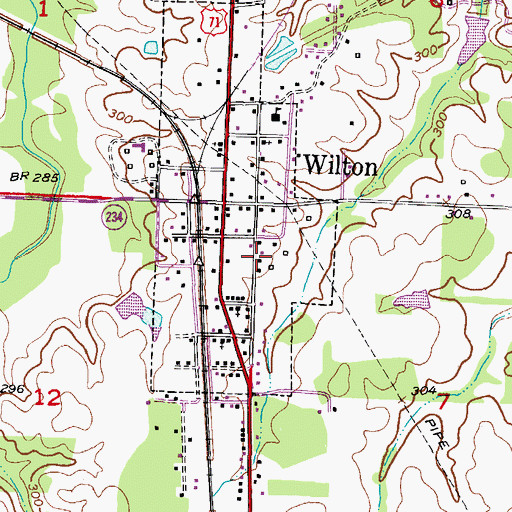 Topographic Map of Wilton Volunteer Fire Station, AR