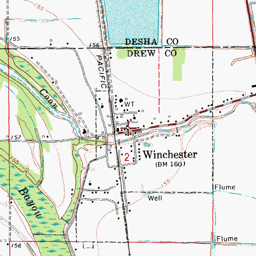 Topographic Map of Winchester Fire Station, AR