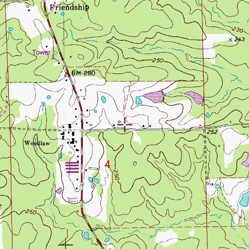 Topographic Map of Woodlawn Fire Station 1, AR