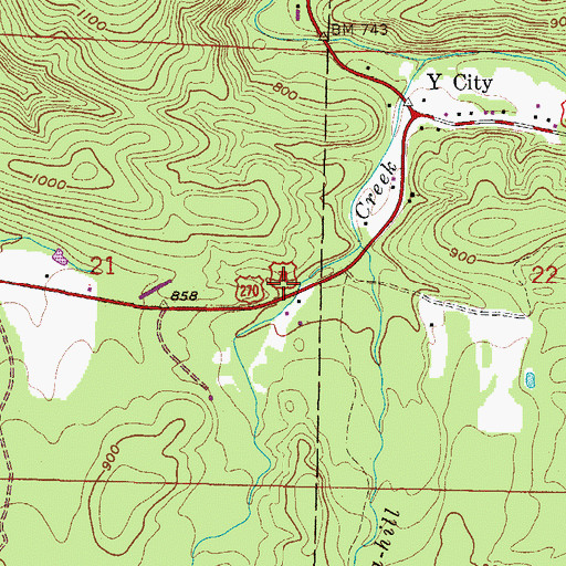 Topographic Map of Y - City Volunteer Fire Department, AR